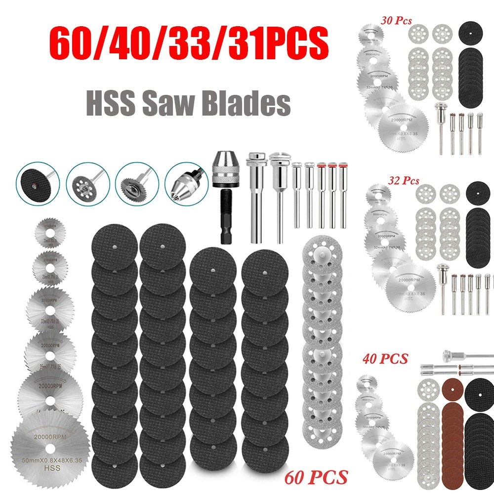 Cordless Rotary Tool Kit Accessories - ชุดใบเลื่อยตัดเพชร 60/40/32/30/12/7/6 ชิ้น ใบเลื่อยโลหะ HSS ขนาดเล็ก