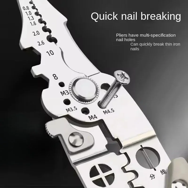 Automatic Wire Stripper Cutter - เครื่องมือย้ำสายไฟและปอกสายไฟ 28-in-1 คีมช่างไฟฟ้าอเนกประสงค์ คีมตัดสายเคเบิล สำหรับงานไฟฟ้าและอุตสาหกรรม สีเทา