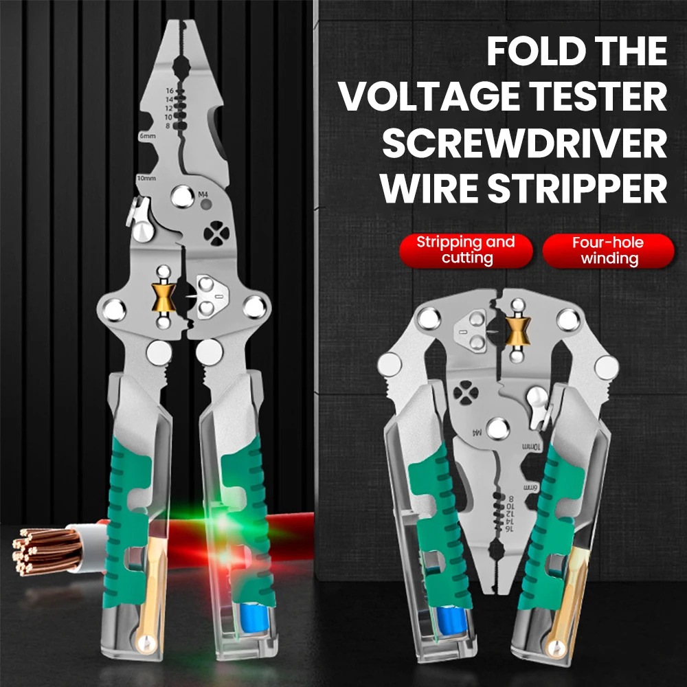 Automatic Wire Stripper Cutter - Foldablbe คีมปอกสายไฟการทดสอบแรงดันไฟฟ้าสายตัด CRIMPING คีมมัลติฟังก์ชั่น Wire Stripper