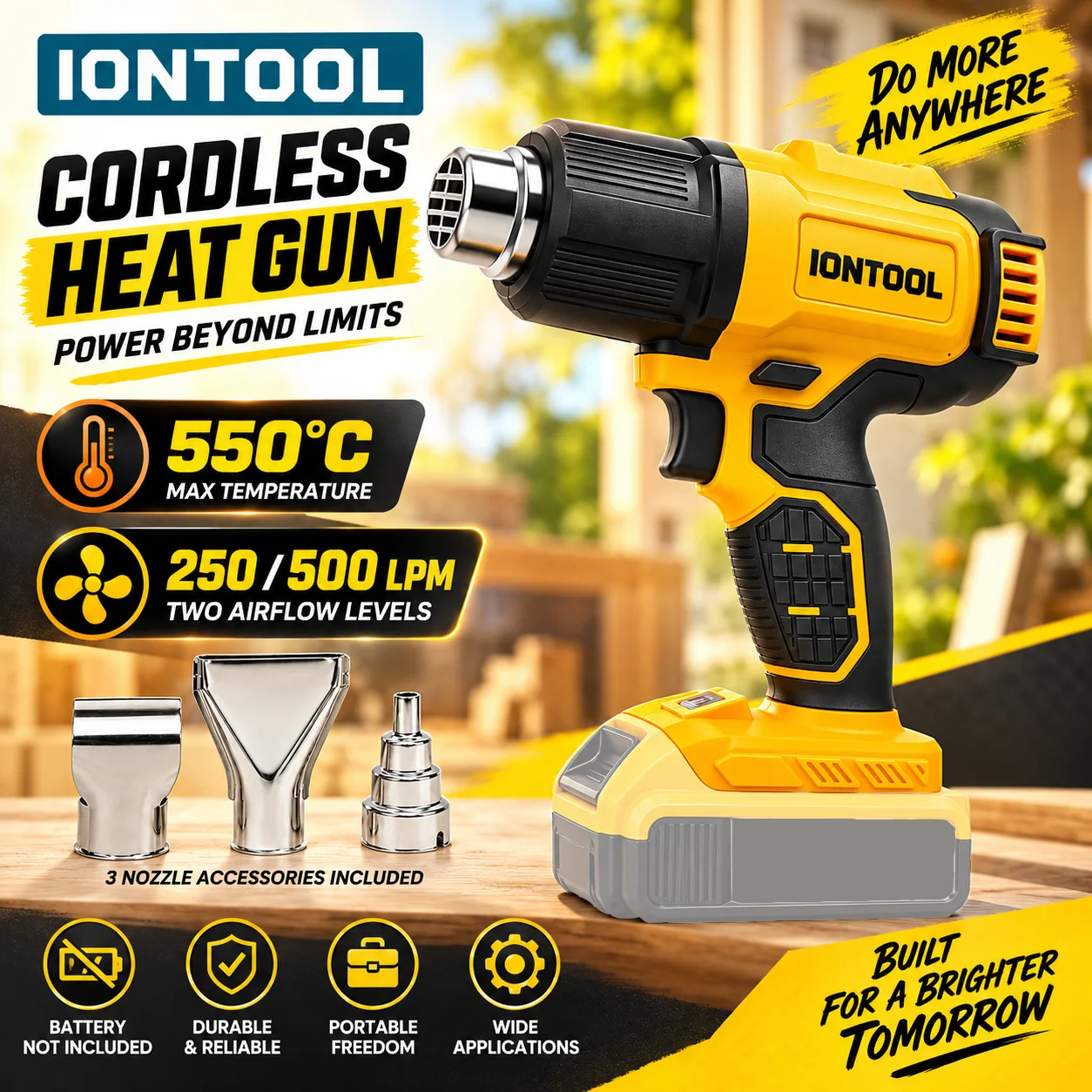 Cordless Heat Gun For Shrink Tubing - ไอออนทูล ปืนลมร้อนไร้สาย 550 ℃ สำหรับการติดตั้งท่อหด การลอกสี