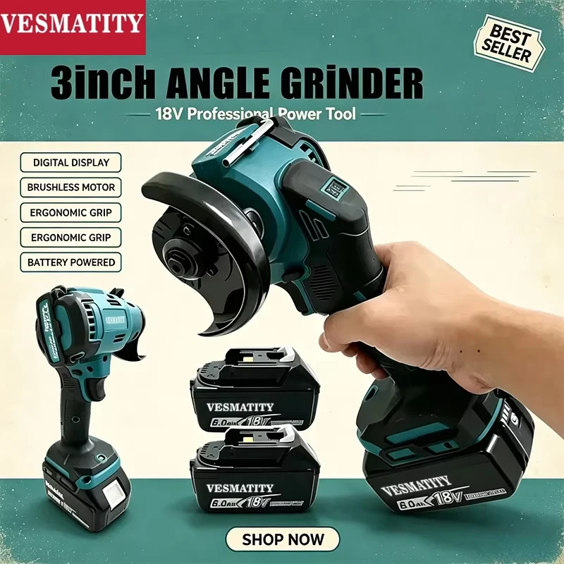 Brushless Angle Grinder Battery Powered - เครื่องเจียรไฟฟ้ามินิแบบไร้แปรงถ่าน จอแสดงผลดิจิทัล สำหรับขัด เจียร และตัด ใช้กับแบตเตอรี่