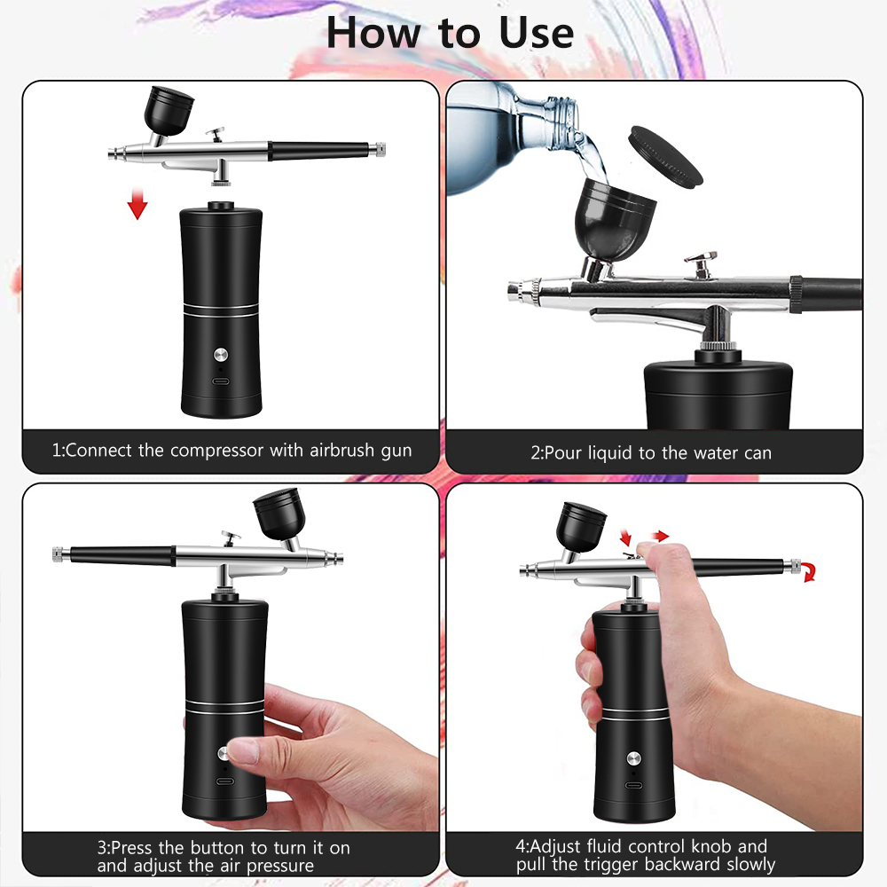 Airbrush Kit With Mini Compressor - ชุดแอร์บรัชขนาดเล็กแบบชาร์จไฟได้ พร้อมคอมเพรสเซอร์ในตัว สำหรับตกแต่งเล็บและเค้ก