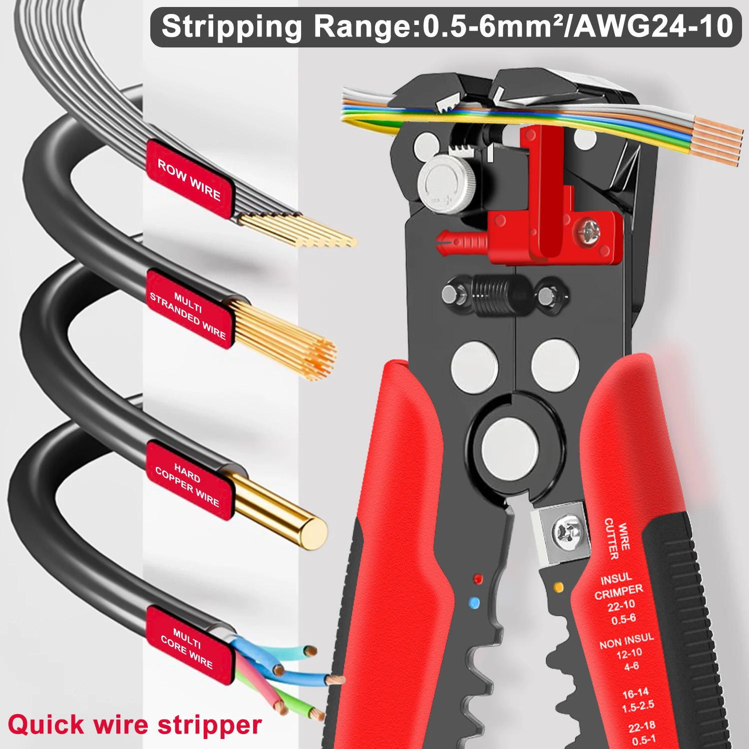 Automatic Wire Stripper Cutter - เครื่องปอกสายไฟแบบปรับอัตโนมัติ HS-D1, เครื่องปอก/ตัด/ย้ำสายไฟ 3-in-1 สำหรับงานหนัก ใช้กับสายไฟขนาด