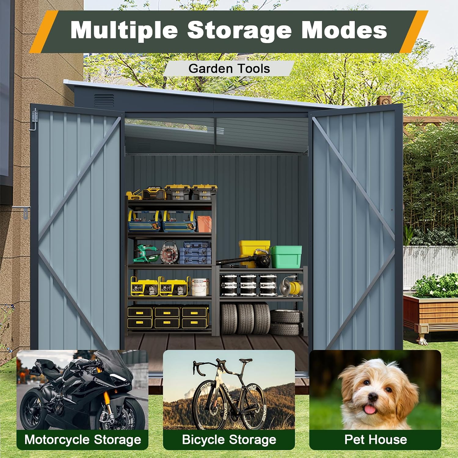 โรงเก็บของโลหะแบบมีหลังคา ขนาด - Garden Tools บทวิจารณ์และราคา