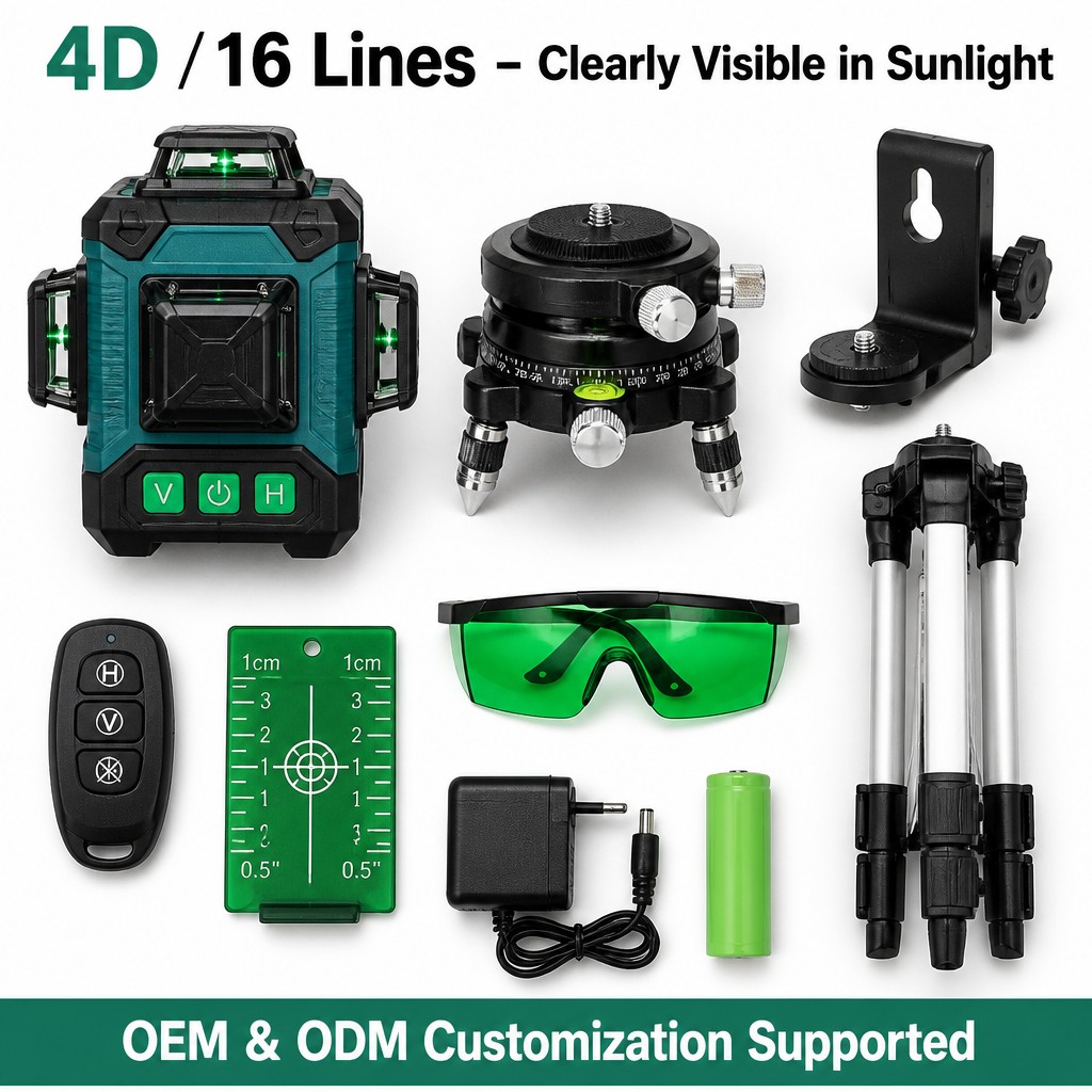 เครื่องวัดระดับเลเซอร์สีเขียว  - Laser Level 16 Lines 4D Green บทวิจารณ์และราคา