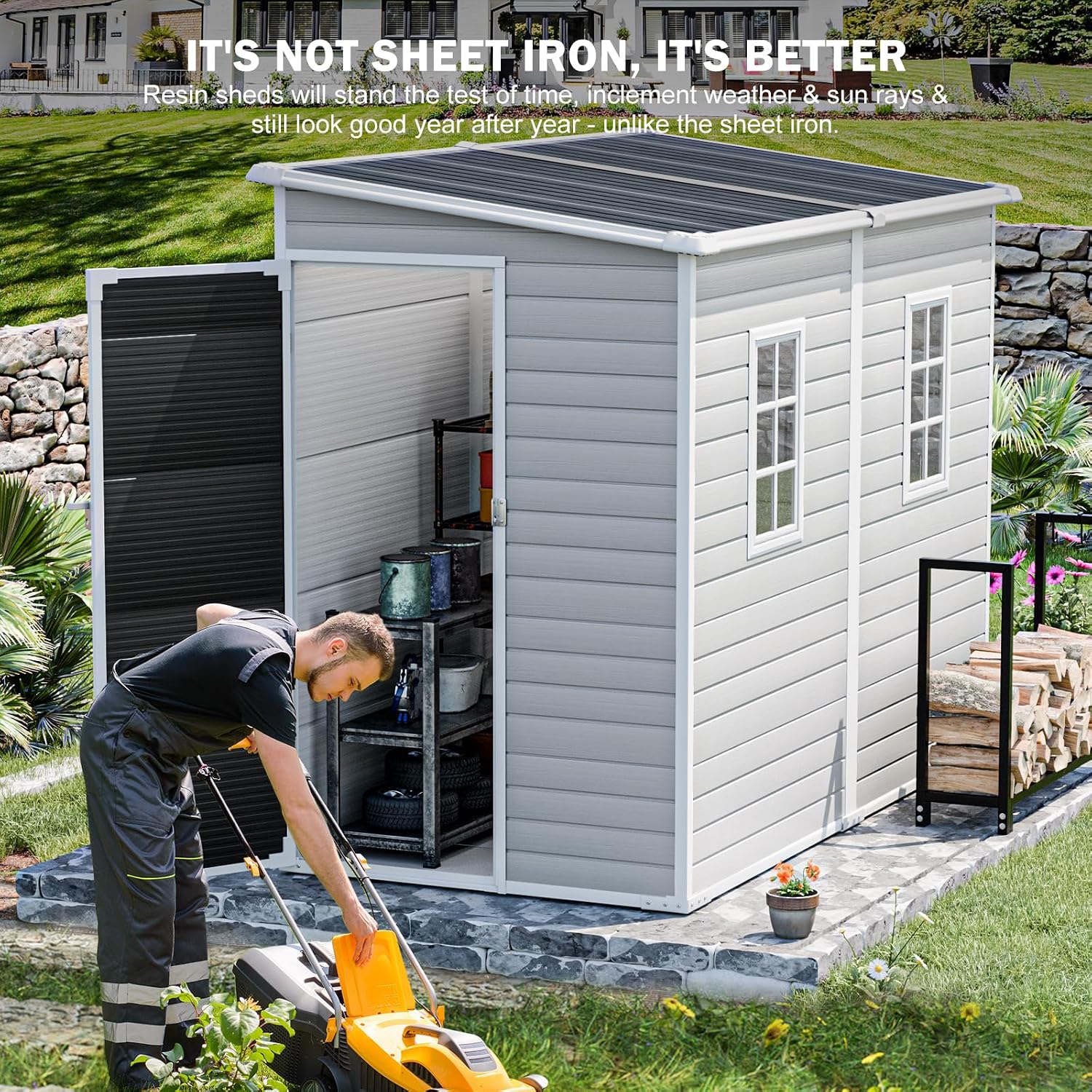 โรงเก็บของกลางแจ้งทำจากเรซิน ข - Garden Tools บทวิจารณ์และราคา