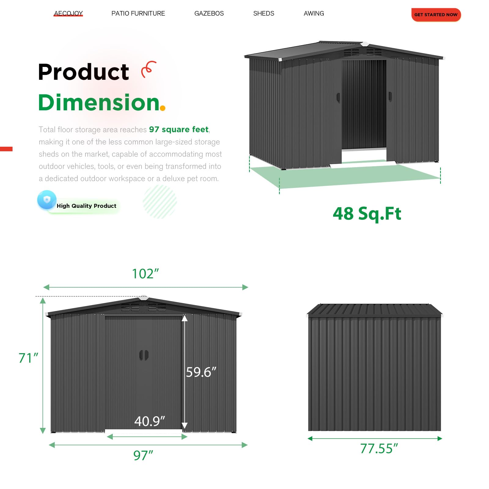 โรงเก็บของกลางแจ้งขนาด 8x6 ฟุต - Garden Tools บทวิจารณ์และราคา