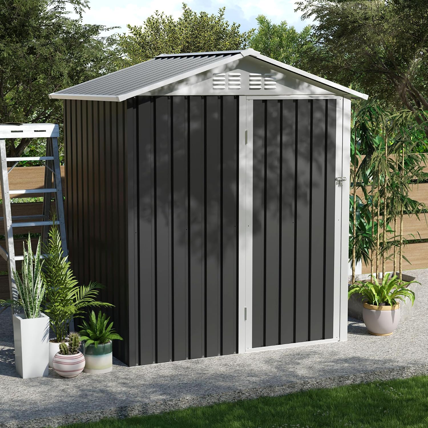 โรงเก็บของกลางแจ้งโลหะ ขนาด 5. - Garden Tools บทวิจารณ์และราคา